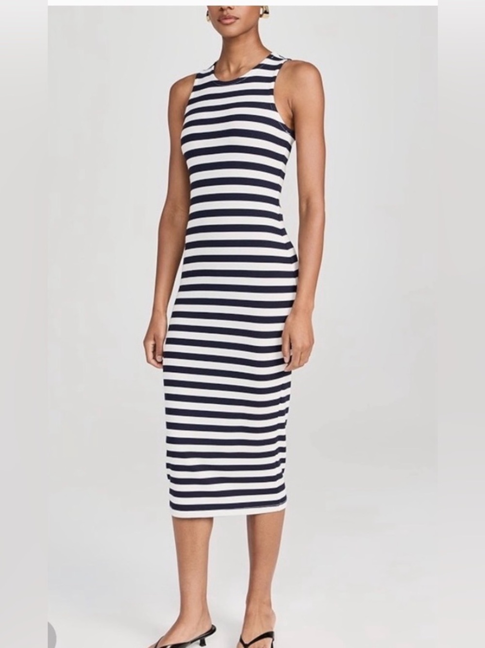 L’AGENCE Striped Sleeveless Knit Midi Dress Medium Gray White Bodycon Tank Dress